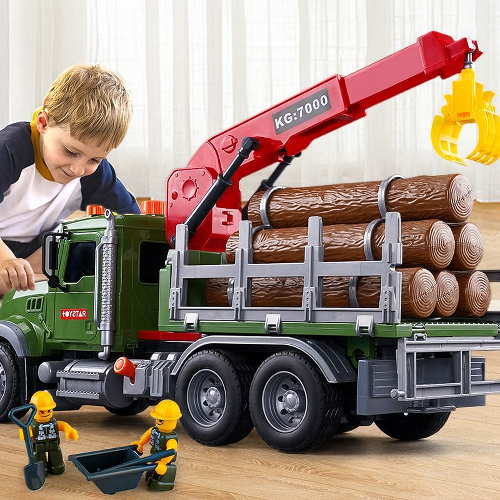 Oversized Timber Transport Toy Truck with Crane