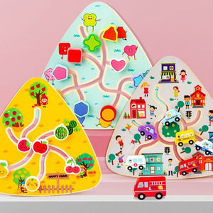 Wooden Fruit Number Shape Matching Game with Maze